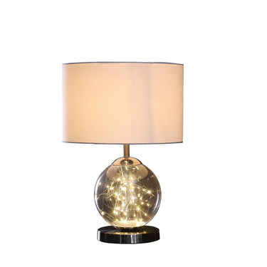 Translucent Glass Globe LED Table Lamp With White Drum Shade